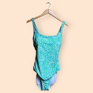 Into The Bleu by Amerex NWT Seafoam Paisley Floral One Piece Swimsuit Women’s 12